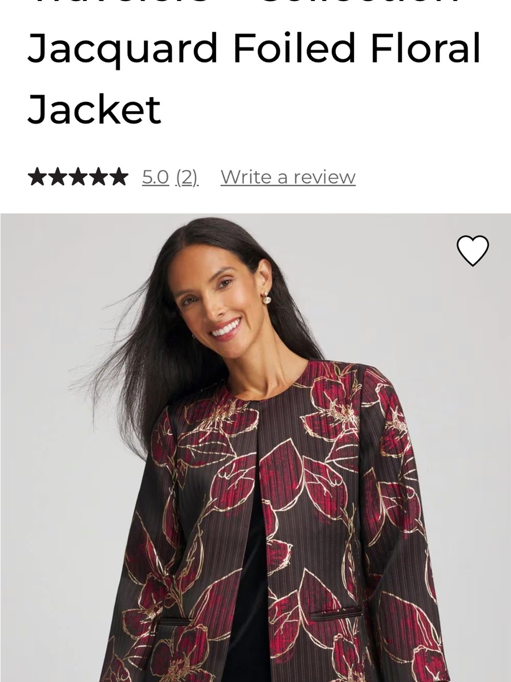 Chico’s Jacquard Foiled Floral Jacket - Black & Burgundy